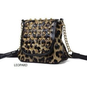 Galian Leopard Print Studded Crossbody Clutch Bag